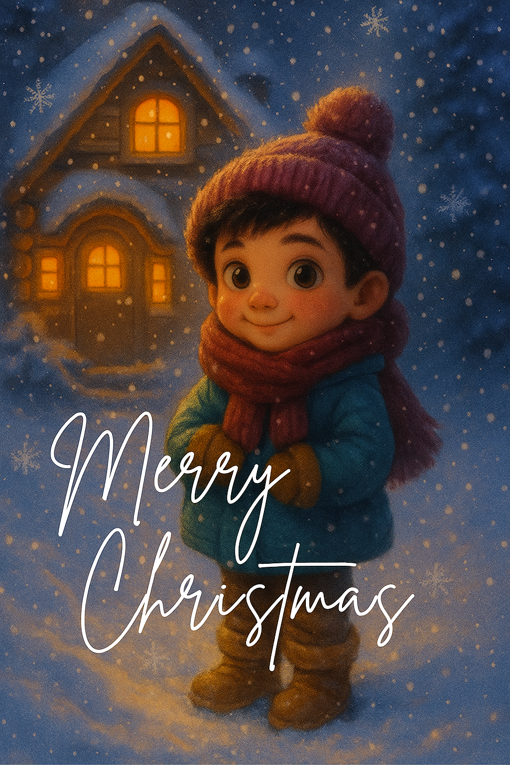 Personalized “Merry Christmas” Winter Cottage Card Set – 10 Pack